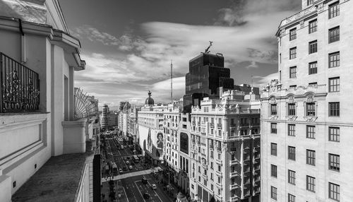 Buildings against cloudy sky