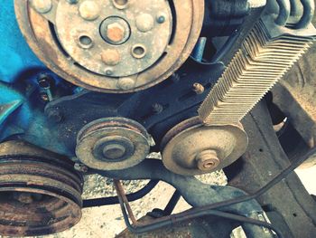 High angle view of rusty machine part