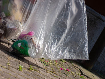 High angle view of garbage on window