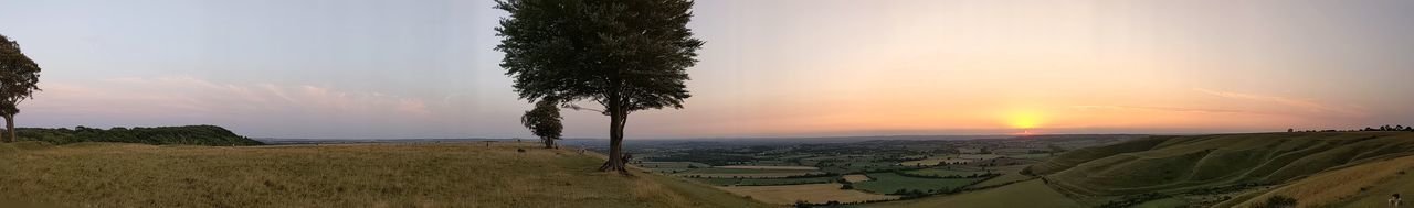 Panoramic view of field against sky during sunset