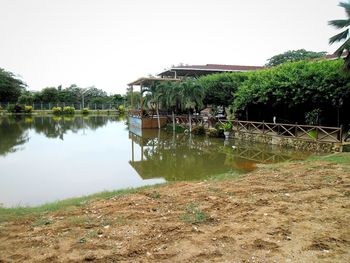 Tranquil scene of lake against clear sky