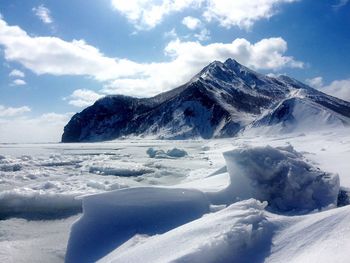 Scenic view of snowcapped mountains against sky