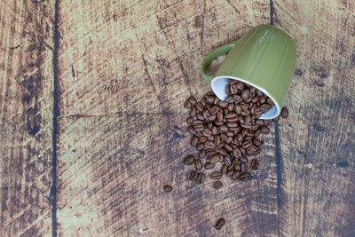 High angle view of coffee beans on table