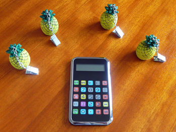 High angle view of smart phone