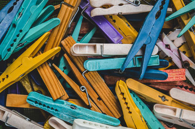 Full frame shot of colorful clothespins