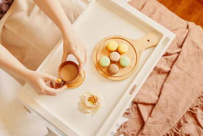 High angle view of woman having breakfast