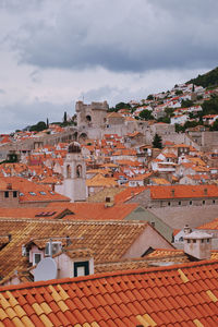 View from the city wall over the red roofs of dubrovnik, croatia. 