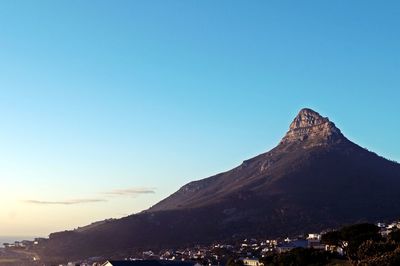 Scenic view of mountains against clear blue sky