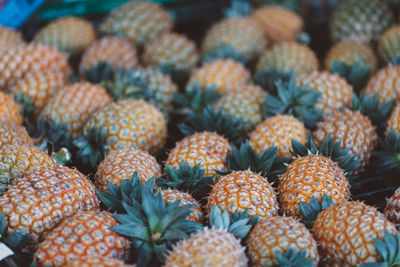 Full frame shot of pineapples for sale in market