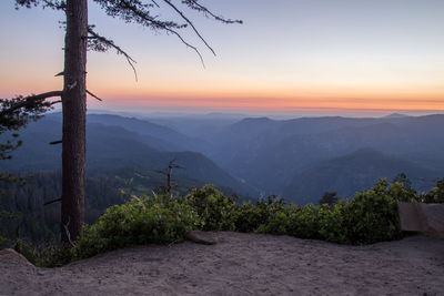 Scenic view of mountains against sky during sunset