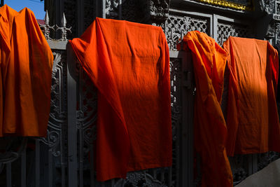 Clothes drying on rack