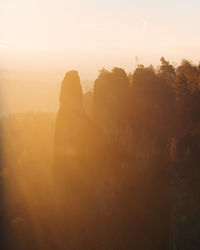 Scenic view of silhouette trees against sky during sunset