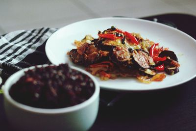 Close-up of noodles in bowl