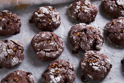 High angle view of cookies