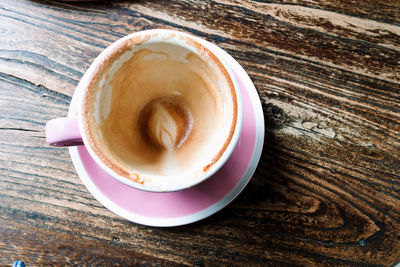 High angle view of coffee on table