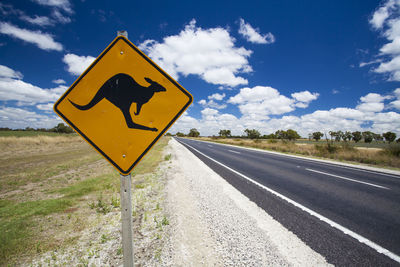 Road sign against sky