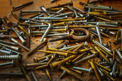 High angle view of screws