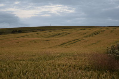 Scenic view of field against cloudy sky