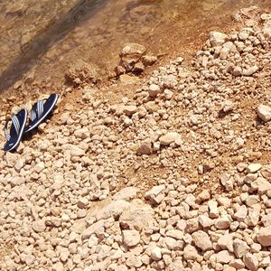 High angle view of stones on shore