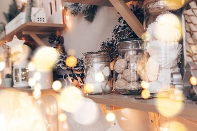 Close-up of christmas decorations for sale