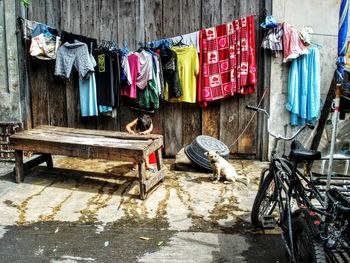 View of clothes hanging on built structure