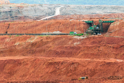 Aerial view of construction machinery in mine