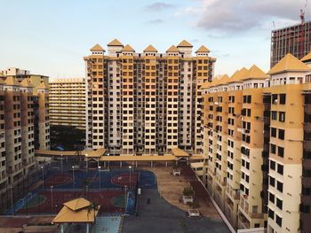 High angle view of buildings in city