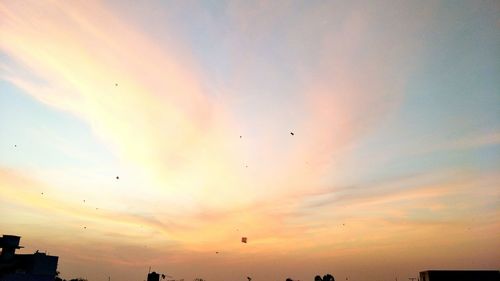 Low angle view of silhouette birds flying against sky