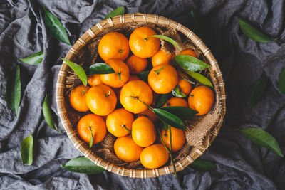 High angle view of fruits in basket