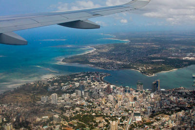 Aerial view of cityscape seen from airplane