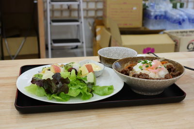 Close-up of food in plate on table