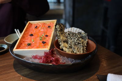 Close-up of food in plate on table