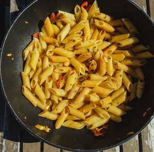 High angle view of pasta in container