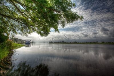 Scenic view of lake against sky