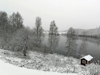 Scenic view of landscape against sky during winter