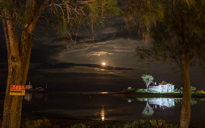 Scenic view of lake against sky at night