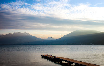 Scenic view of lake against sky during sunset