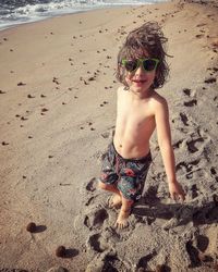 High angle view of boy on beach