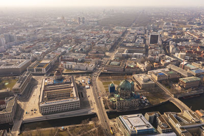 Germany, berlin, aerial view of museum island with berlin palace and berlin cathedral