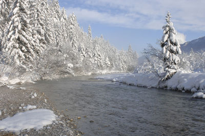 Frozen lake against sky during winter