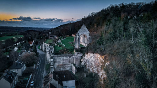 High angle view of buildings in city