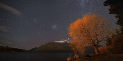 Scenic view of lake against sky at night