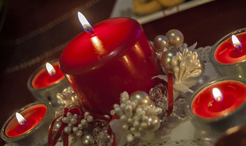 Close-up of red object on table