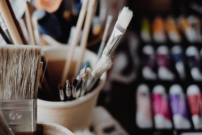 Close-up of paintbrushes