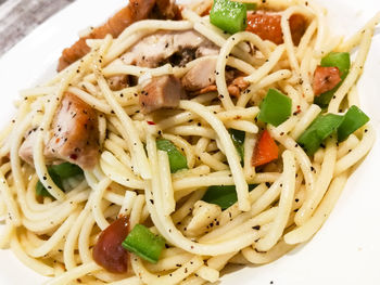 Close-up of noodles in plate