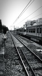 Railroad tracks on railroad station platform