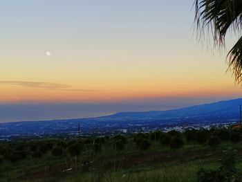 Scenic view of field against sky during sunset