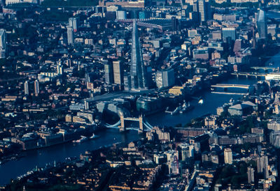 High angle view of modern buildings in city