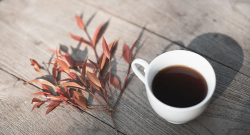 High angle view of coffee on table