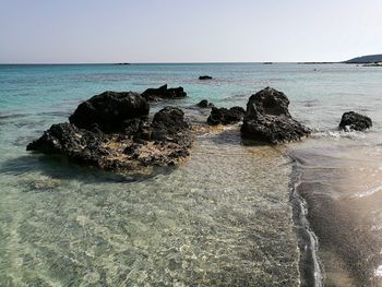 Scenic view of sea against clear sky